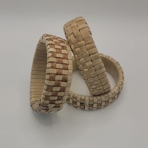 Handcrafted Lauhala Bracelets Natural Fibers Woven Checkerboard Set Of 3